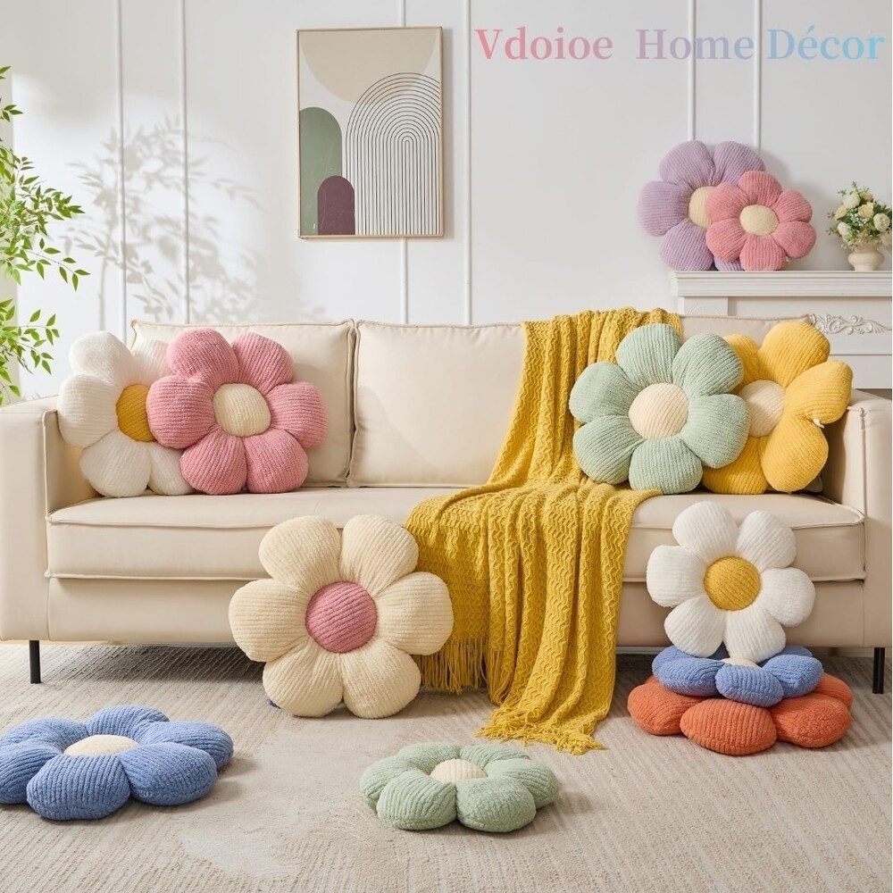10 Pcs Flower Pillow, Cute Daisy Decorative Throw Pillow Cushion 15.75" White - Picture 6 of 6
